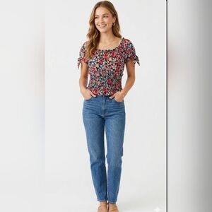 Zara Black/ Red/ Blue Floral Print Top Size S.